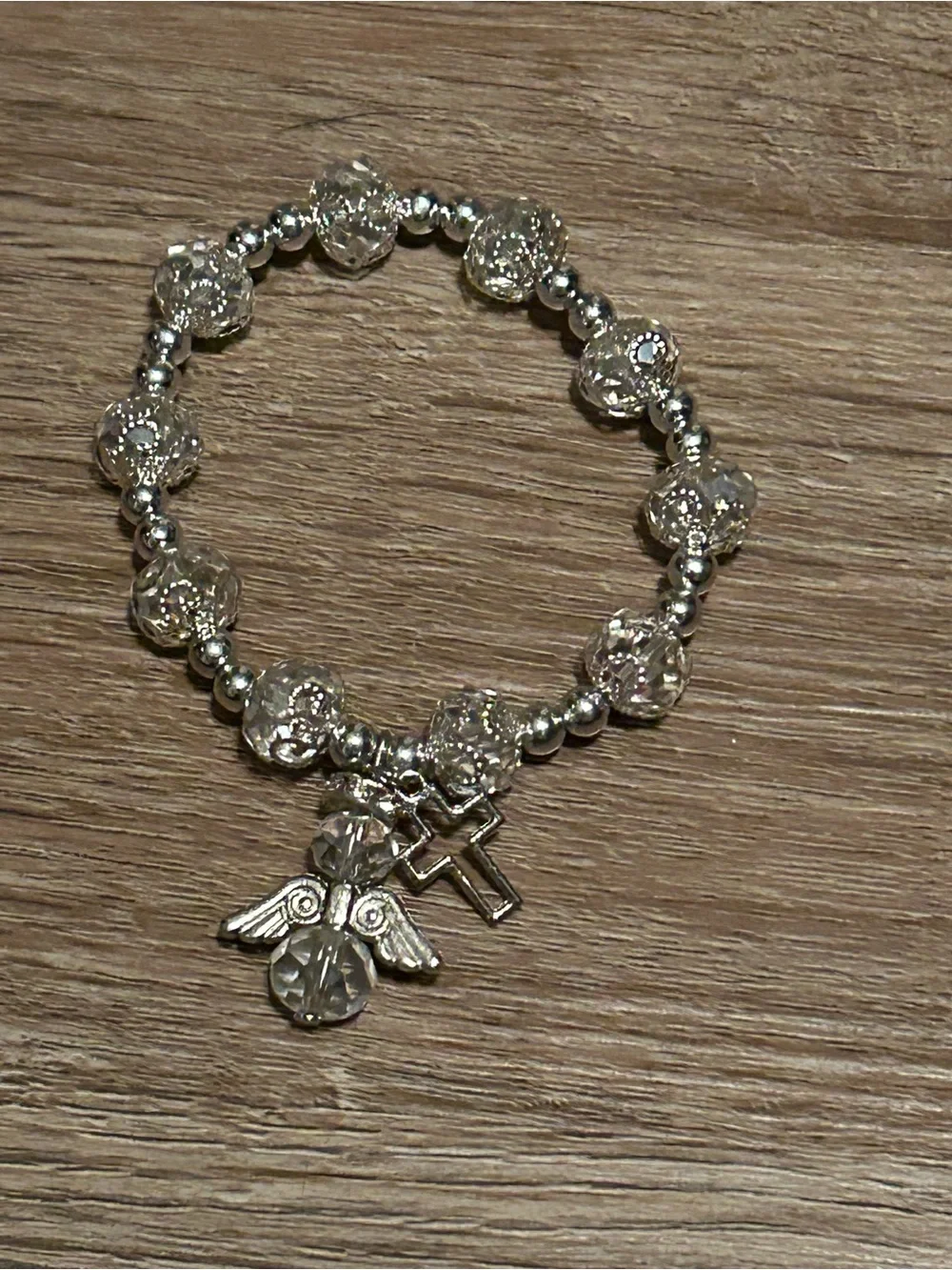 Silver Bead Angel & Cross Charm Bracelet - Silver color fashion jewelry.